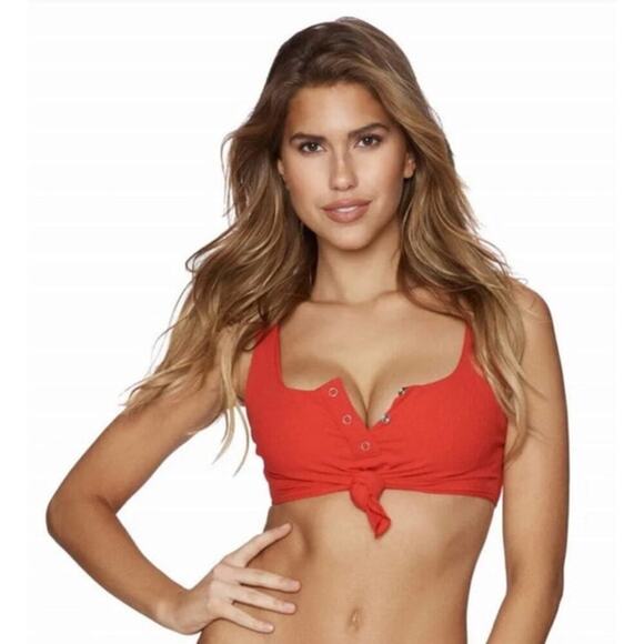 Beach Bunny Red Tide Knot Snap Buttons Bralette Bikini Top, S - Picture 1 of 13